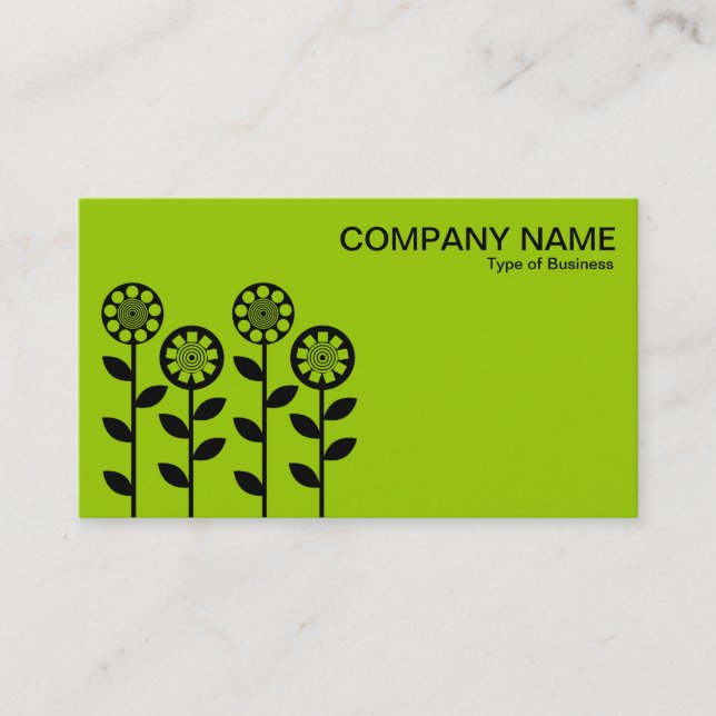 Geometric Flowers - Black on Martian Green Business Card (Front)