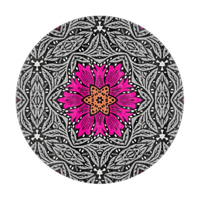 Geometric Flowers - Fuchsia Pink and Grey   Cutting Board (Front)