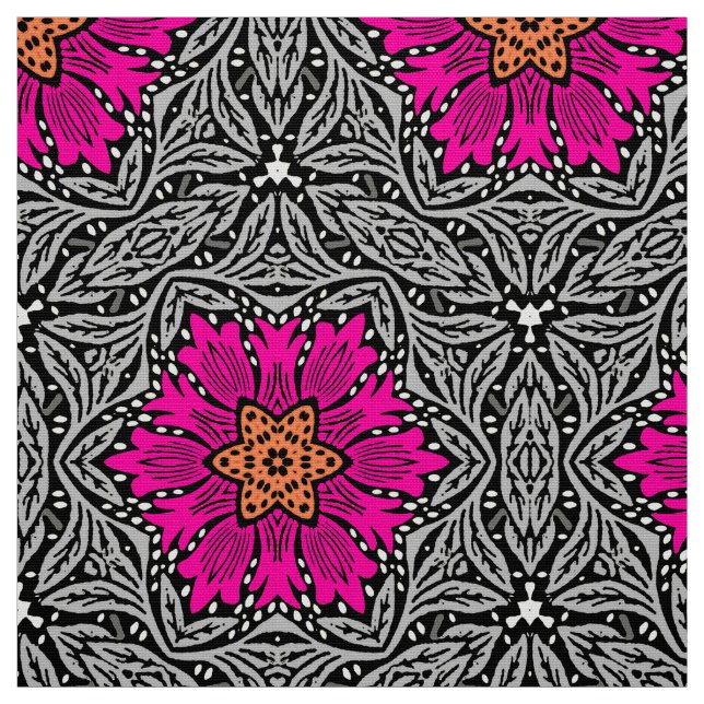 Geometric Flowers - Fuchsia Pink and Grey   Fabric (Swatch)