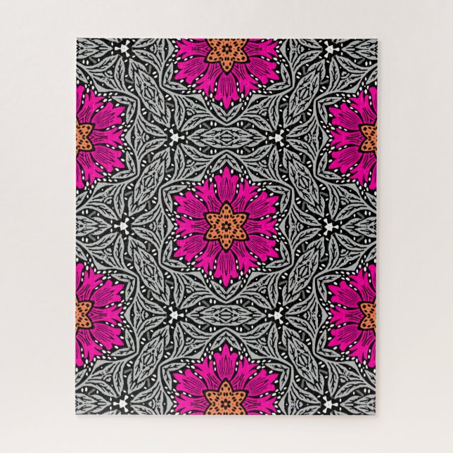 Geometric Flowers - Fuchsia Pink and Grey   Jigsaw Jigsaw Puzzle (Vertical)