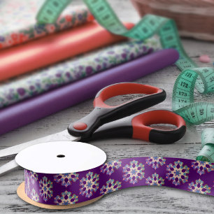 Geometric Flowers Purple & Blue Girly Boho Floral Satin Ribbon