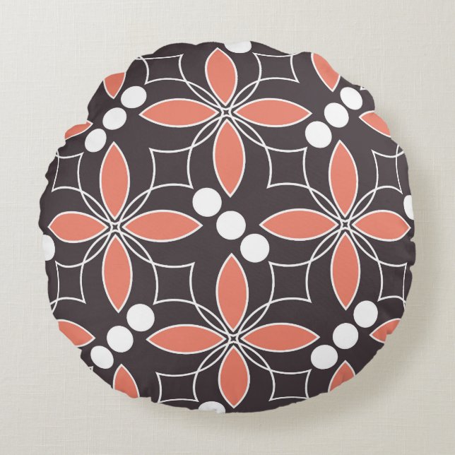 Geometric flowers, vintage artistic pattern. round cushion (Front)