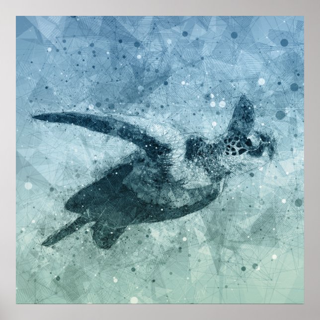 Geometric Flying Green Sea Turtle | Poster (Front)