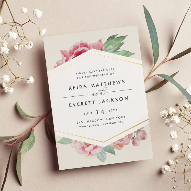 Geometric Foil Floral Save the Date Card (Creator Uploaded)