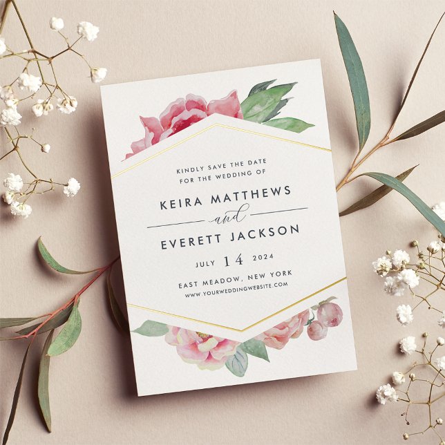 Geometric Foil Floral Save the Date Card (Creator Uploaded)