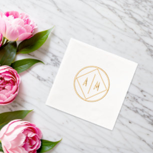 Geometric Foil Stamped Napkins with monograms.