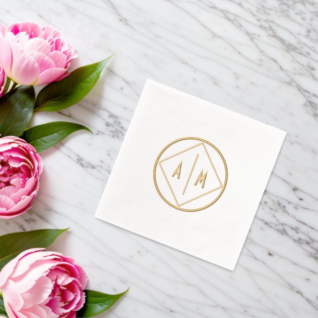 Geometric Foil Stamped Napkins with monograms. (Insitu (Wedding))