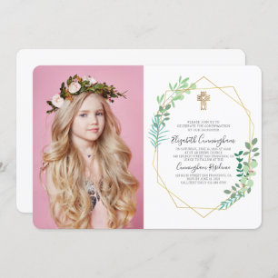 Geometric Foliage Cross Confirmation Invitation
