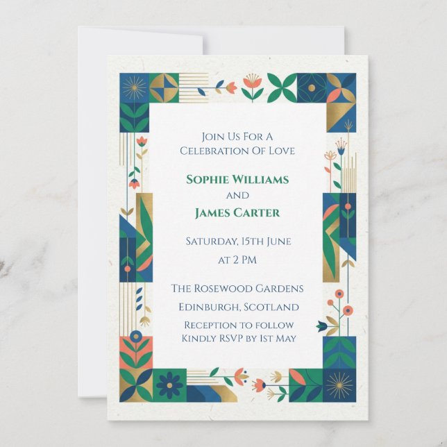 Geometric Folk Art Thistle Scottish Wedding Invita Invitation (Front)