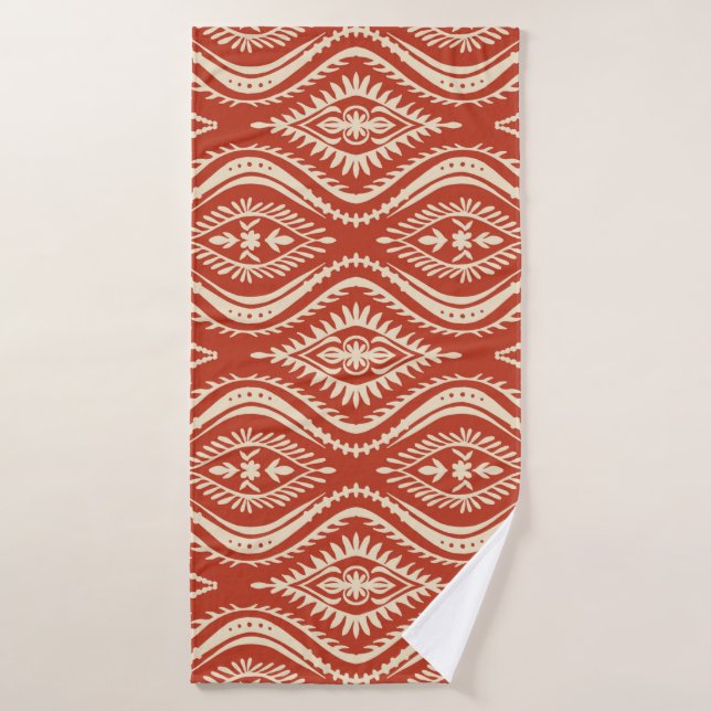 Geometric folklore ornament with waves. Oriental v Bath Towel (Bath Towel)