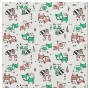 Geometric Forest Animals Pattern Fabric