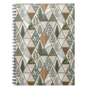 Geometric Forest Pine & Marble Leaf Tile Pattern Notebook