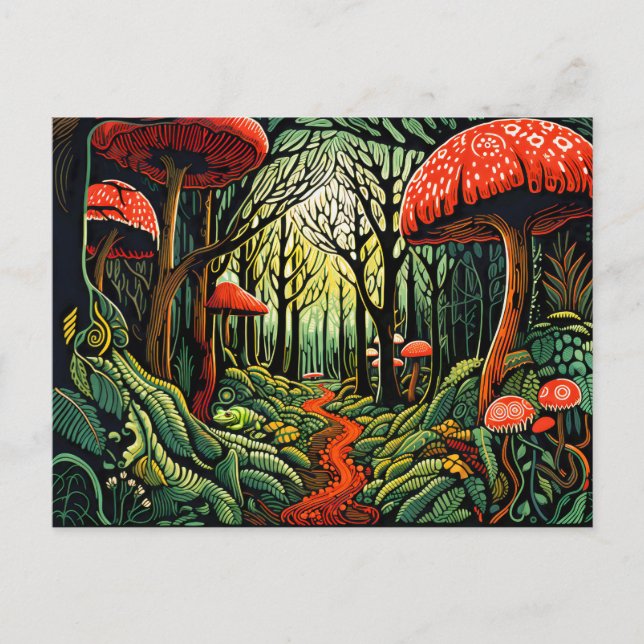 Geometric Forms of Autumn forest with Mushrooms Holiday Postcard (Front)