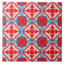 Geometric Four Red Leaves Ceramic Tiles