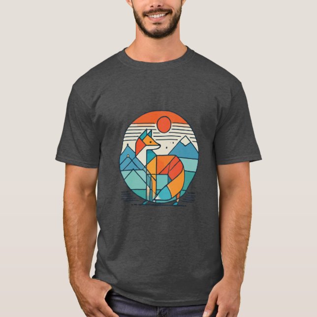 Geometric Fox Art – Modern Abstract Animal Design T-Shirt (Front)