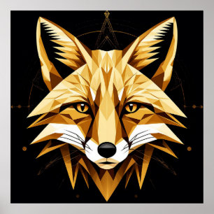 Geometric Fox Art With Golden Tones Modern Decor