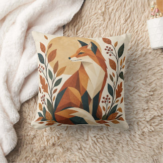 Geometric Fox Botanical Art Cushion