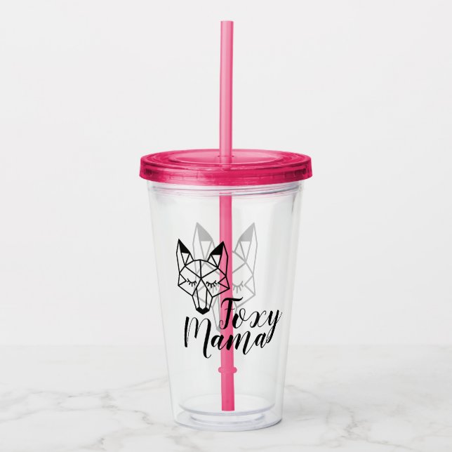 Geometric Fox Foxy Mama Script Acrylic Tumbler (Front)