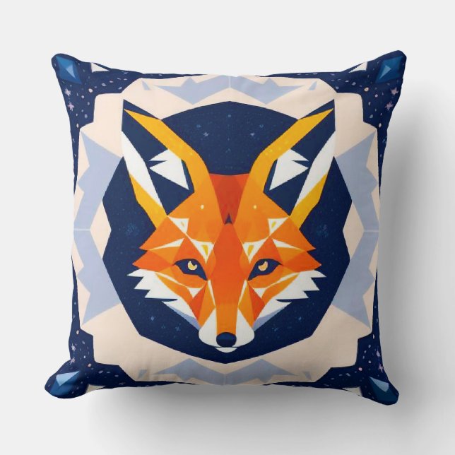 Geometric Fox Illustration Cushion (Front)