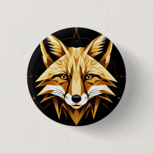 Geometric Fox Illustration With Golden Tones 3 Cm Round Badge