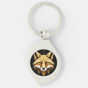 Geometric Fox Illustration With Golden Tones Key Ring