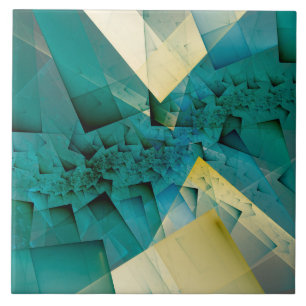 Geometric fractal green corners ceramic tile