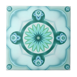 Geometric Fractal in Teal Turquoise Bathroom Tile
