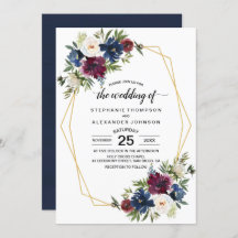 Geometric Frame Burgundy Navy Flowers Wedding
