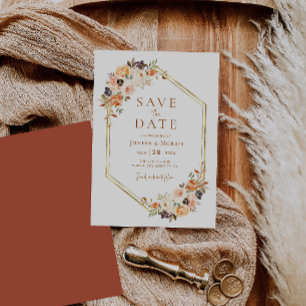 geometric frame fall floral save the date invitation