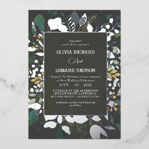 Geometric frame green and gold leaves silver