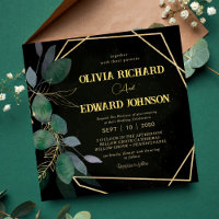 Geometric frame green leaves Gold and Blak Square