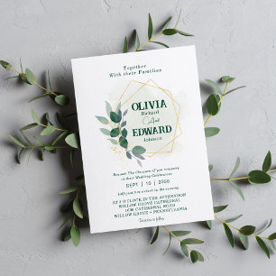 Geometric frame greenery foliage wedding invitation