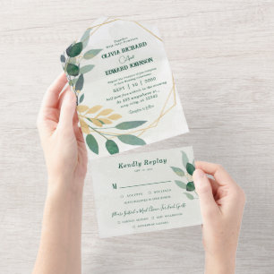 Geometric frame photo with Rsvp Wedding All In One Invitation