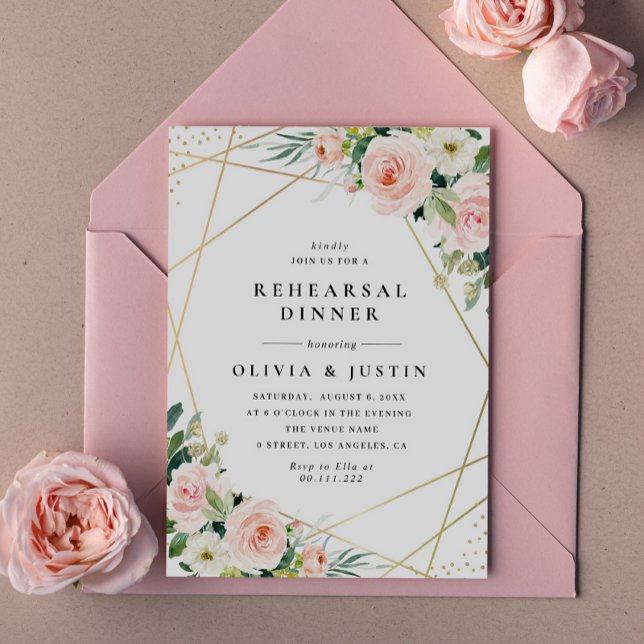 geometric frame pink blush floral rehearsal dinner invitation (Creator Uploaded)