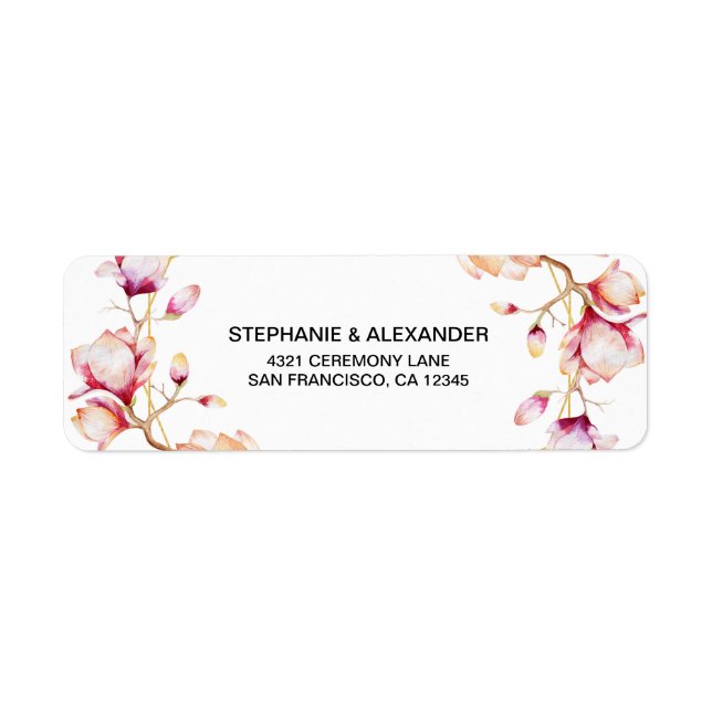 Geometric Frame Pink Magnolia Return Address Label (Front)