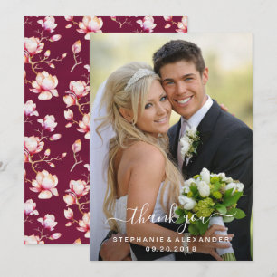 Geometric Frame Pink Magnolia Thank You Card