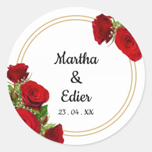 Geometric Frame Red Rose Spanish Wedding Classic Round Sticker