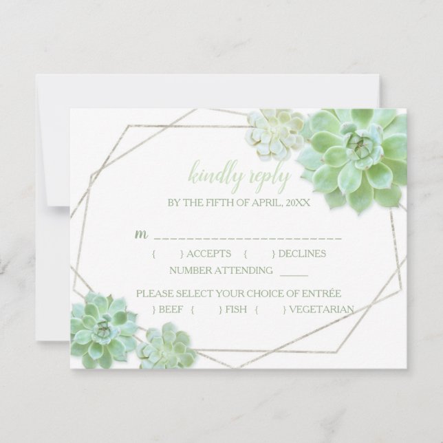Geometric Frame Succulent Wedding Meal Choice RSVP (Front)