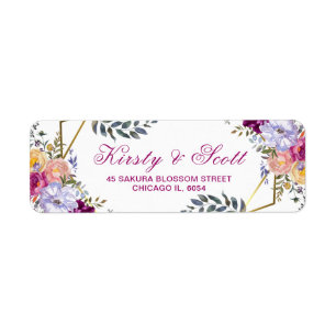 Geometric Frame & Watercolor Floral Wedding Return Address Label