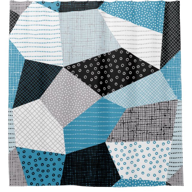 Geometric Freehand Drawing Patchwork Tiles Shower Curtain (Front)