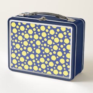 Geometric Funky yellow circles on blue Metal Lunch Box