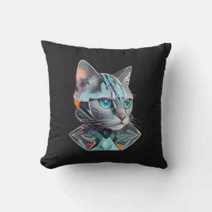 Geometric Futuristic Cat Design Cushion