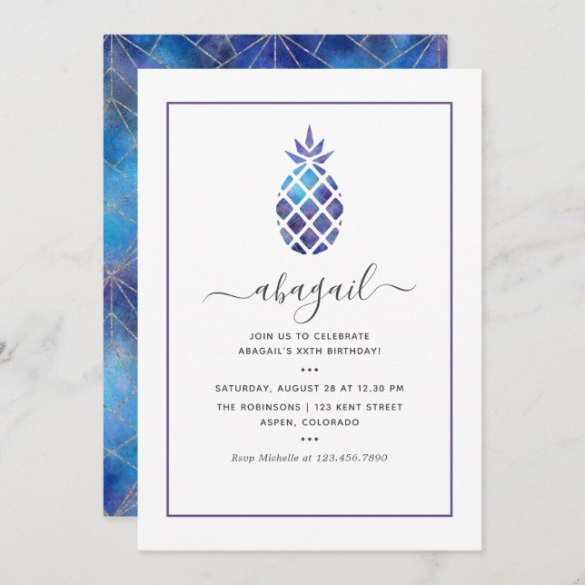Geometric Galaxy Pineapple Summer Birthday Invitation (Front/Back)