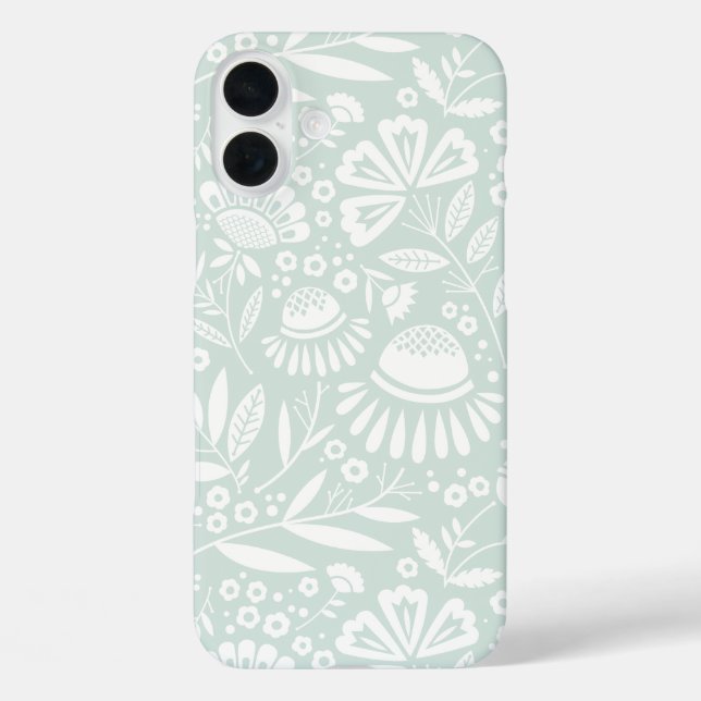 Geometric Garden Floral in White on Pale Mint Case-Mate iPhone Case (Back)
