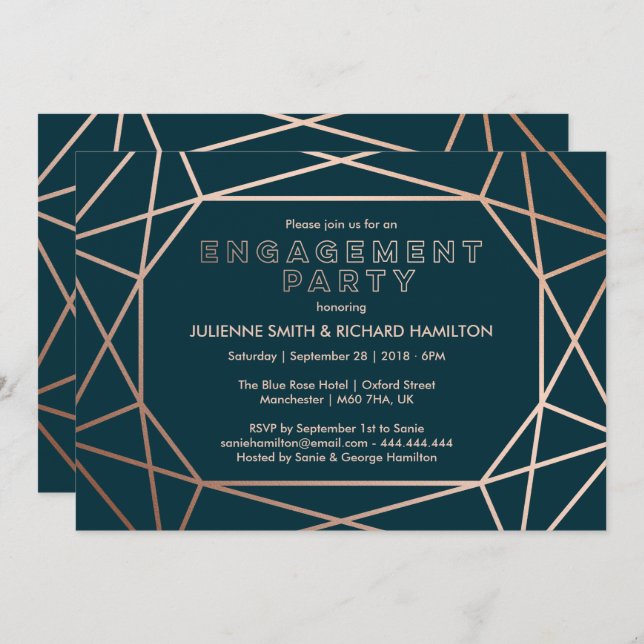 Geometric Gemstone Sophisticated Engagement Party Invitation (Front/Back)