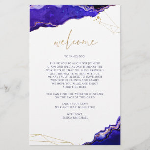 Geometric Geode Blue Wedding Welcome Itinerary