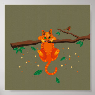 Geometric Ginger Cat illustration Poster