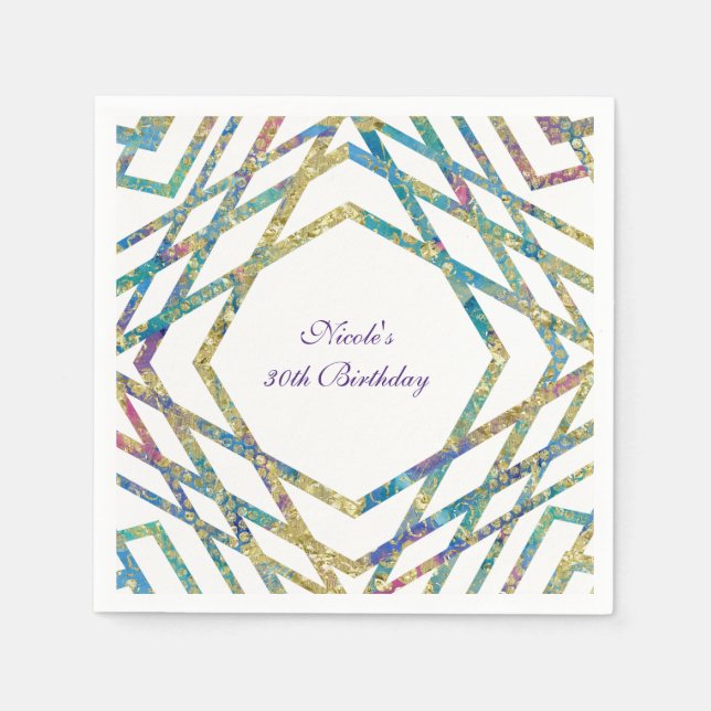 Geometric Glam Colours & Gold Custom Chic Party Napkin (Front)