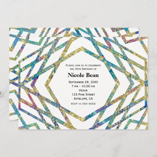 Geometric Glam Colours & Gold Party Invitations (Front/Back)