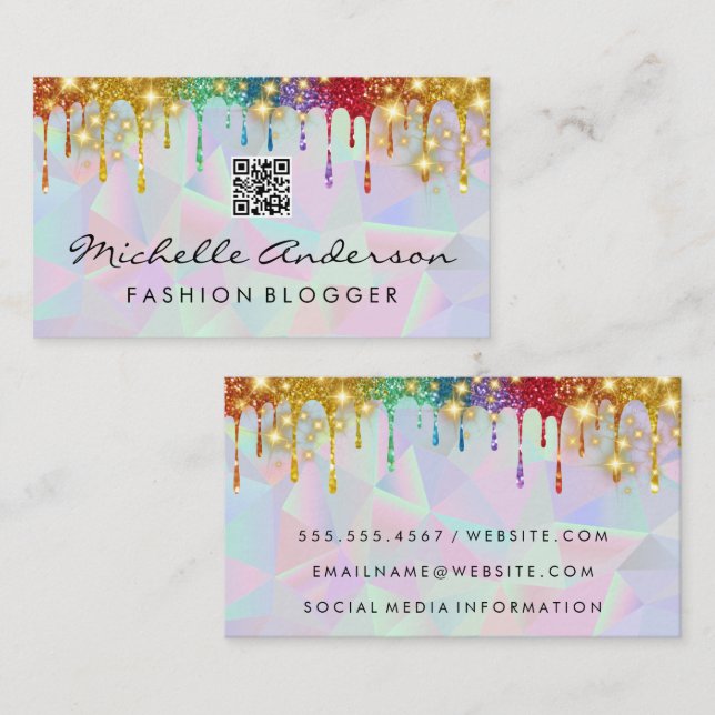 Geometric Glamour Sparkle | Glitter Drip Business Card (Front/Back)